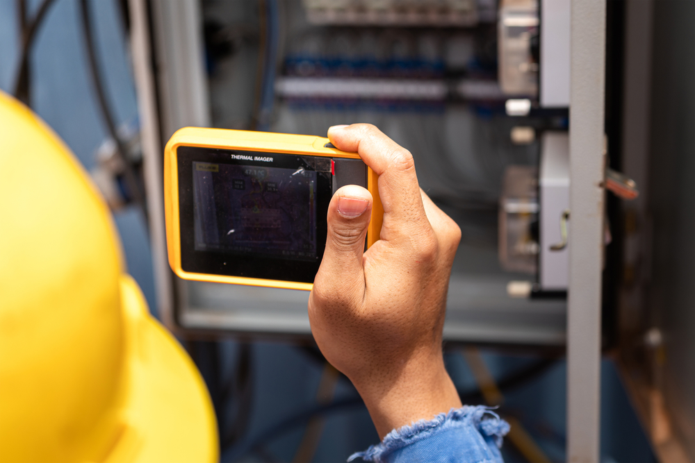 An,Electrician,Using,Thermal,Imager,Camera,Device,To,Scanning,Heat